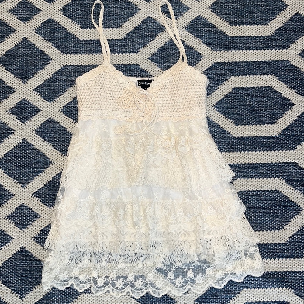 Cotton Express Cream Lace Ruffled Lace Top  Summer size L